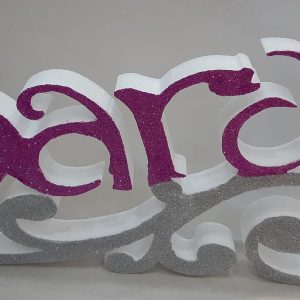 Nome in polistirolo glitterato personalizzato con base