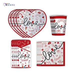 KIT 12 OSPITI COORDINATO TAVOLA LOVE SAN VALENTINO CON PORTAPOSATE 10 PALLONCINI ASSORTITI E 6 BOX SCATOLA
