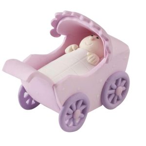 DECORAZIONE PER TORTA CARROZZINA ROSA CAKE TOPPER