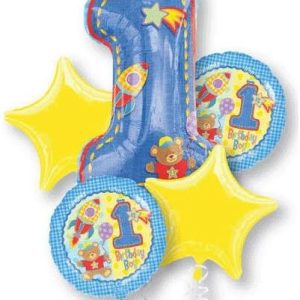 BOUQUET FOIL PALLONI PRIMO COMPLEANNO CELESTE 5 PZ