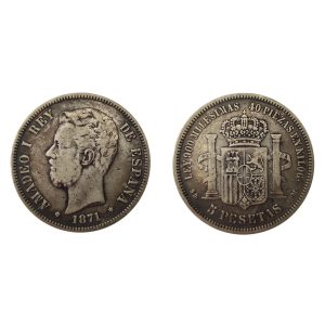 Spagna – Amedeo I di Savoia – 5 Pesetas Argento – 1871 BB