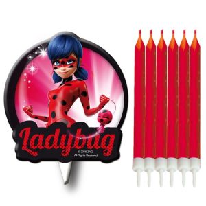 CANDELINE LADY BUG MIRACULOUS 6,5 cm 7 PZ FESTA PARTY COMPLEANNO