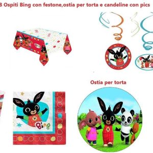 Kit 8 Ospiti Bing con Festone,Ostia per Torta E CANDELINE
