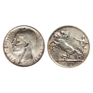 Vittorio Emanuele III – 10 Lire Biga – 1928 – 1 Rosetta