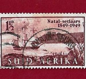 FRANCOBOLLO SUD AFRICA 1949 YT 171 ” Centenario dell’arrivo dei coloni britannici a Natal ” € 0.20 Usato
